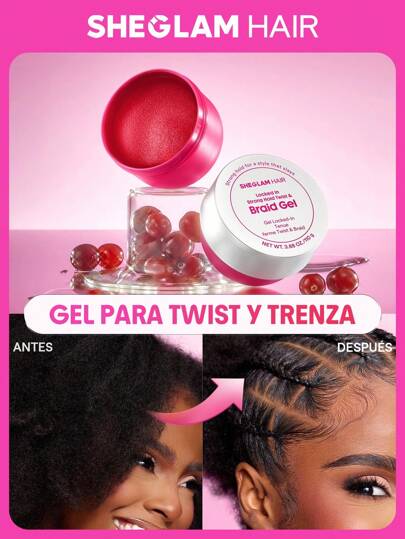 SHEGLAM HAIR Locked in Gel de fijación fuerte para trenzas y torceduras, cera, gel para peinar el cabello de fijación fuerte, no graso, sin descamación, sin blanqueamiento y resistente al agua, delicioso aroma a arándano, enriquecido con aceite de ricino, aceite de coco y manteca de karité para combatir el encrespamiento y los cabellos sueltos, hidrata y suaviza el cabello, repara el cabello seco y dañado. Lo mejor para tipos de cabello rizado/pervertido: torcidos, locomotoras, trenzas, trenzas Cumpleaños Regalo Día festivo Rosa Onda Constituir Viajar Escuela Festivales Rosa Presente Chica Encanto cuidado del cabello Día de la Madre Elegante Moda Fiesta rave