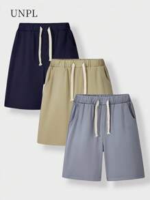 SHEIN Explorewe 3pcs/Set Tween Boys' Casual Contrast Color Drawstring Shorts Set - Multicolor - View 1