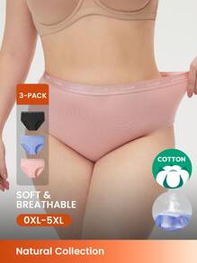 LUVLETTE Plus 3 条装棉质高腰女士内裤套装-亮色