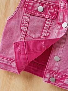 SHEIN Tween Girl Y2K 春夏波西米亚风水洗休闲时尚学院风无袖牛仔夹克 - 粉色 - 查看 4