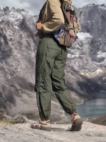 SHEIN Unity 女式工装口袋休闲抽绳宽松牛仔裤 - 軍綠色 - 查看 2