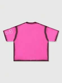 ROMWE MEN Street Life Tricou bărbătesc casual cu grafică portret, lejer, cu umeri căzuți, vară - Roz - Vizualizare 2