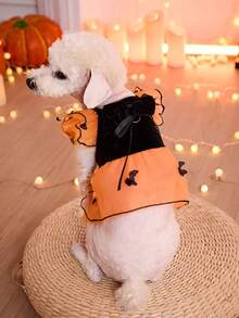 PETSIN Vestido de princesa de malla naranja con murciélago lindo y lazo a juego que se puede quitar, apto para gatos y perros, 1 pieza - Multicolor - Ver 6