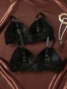SHEIN 2 pièces Ensemble de soutien-gorge avec armatures en dentelle confortable et sans couture, tailles grandes, pour femmes. Ensemble de soutien-gorge push-up, rehaussant - Multicolore - Voir 2