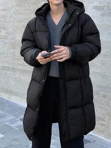 DAZY Men's Thick Hooded Black Padded Coat, Winter - Black - View 10