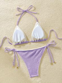 Swim Mod 女士海滩度假吊带比基尼套装 - 紫色 - 查看 2