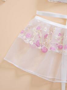 SHEIN 5 件套女士浪漫田园系列透明网眼刺绣钢圈性感花卉内衣套装，卡哇伊内衣生日内衣，外出 - 白色 - 查看 7