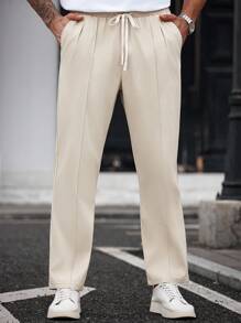 Manfinity Homme Men's Casual Straight Leg Pants, Suitable For Spring/Summer - Khaki - View 4