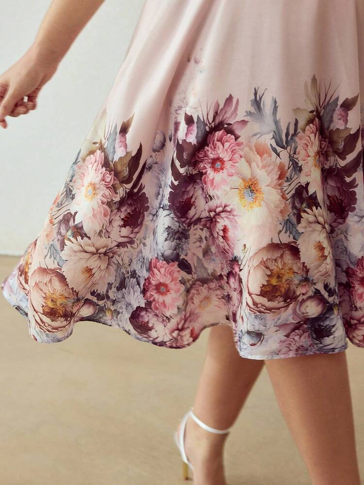 플러스플러스 사이즈 여성용 포지셔닝 프린트 셔츠 칼라 텐셀 블렌드 미드 기장 드레스 벨트 포함