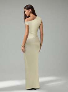 SHEIN Tall Váy cổ lệch màu thanh lịch dành cho nữ - Màu be - Xem 2