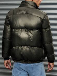 EURMUSE Men's Basic Casual Style Special Stitching Design Slim Fit Padded Coat - Army Green - View 2