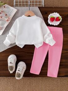 2pcs Baby Girls Casual Strawberry Print Long Sleeve Sweatshirt And Pants Set, Cute Outfit For Autumn Fall Winter