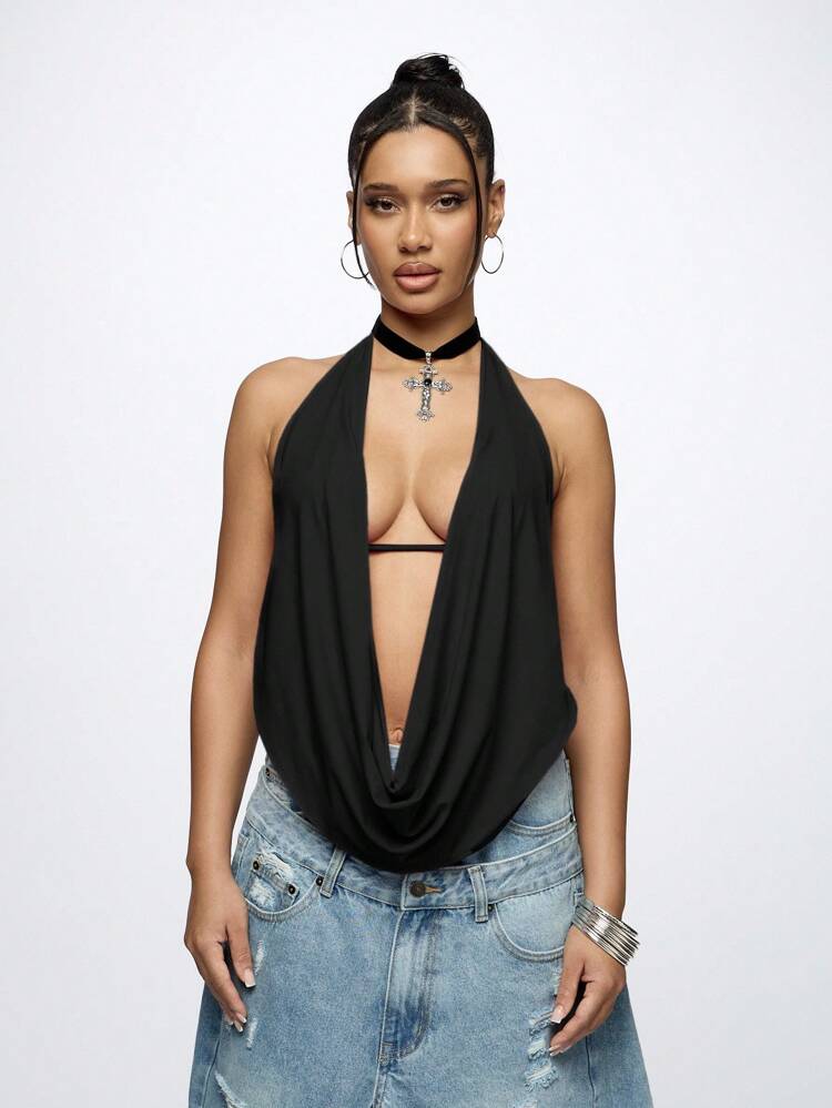 SUMWON WOMEN Draped Halter Neck Cowl Top