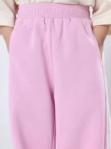 SUMWON Girls Atlanta Two Piece Outfit Boxy Fit T Shirt Wide Leg Pants Co Ord Set Heart Print Casual Spring Summer Wear - Pink - View 6