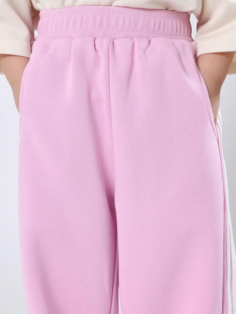 SUMWON 女孩亚特兰大两件套宽松T恤阔腿裤套装心形印花休闲春夏装 - 粉色 - 查看 6