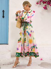 Vivid Eden 女式休闲度假全印花前扣长裙 - 彩色 - 查看 3