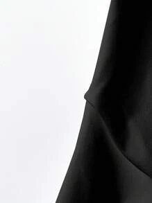 SHEIN Clasi 女士花卉装饰圆领短款泡泡袖优雅T恤 - 黑色 - 查看 3
