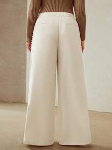 MOTF PREMIUM PLUS SIZE PLEATED WIDE LEG PANTS - Beige - View 3