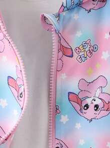 年轻女孩的可爱兔子印花长袖连帽拉链休闲夹克，秋季风格。 - 彩色 - 查看 7