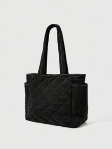 ROMWE Kawaii 女士时尚百搭荷叶边托特包 - 黑色 - 查看 6