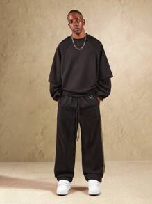 SUMWON Quần chạy bộ dáng rộng rãi, có sọc bên hông, cạp chun rút thoải mái, thời trang dạo phố thu đông - màu đen - Xem 3