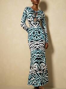 Vesra 女士几何印花长袖连衣裙 - 彩色 - 查看 1