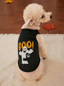 PETSIN 1 Pet Halloween Black And White Ghost Print Vest - Multicolor - View 4