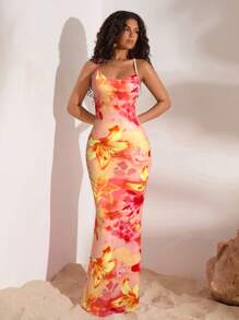 Opulessa Váy họa tiết hoa hở lưng khoét sâu dành cho nữ đi nghỉ - Nhiều màu - Xem 5