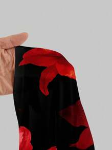 Aloruh 性感热带红色花卉印花垂坠领长裙，适合女士节日、派对、音乐节、优雅场合、修身、波西米亚风格 - 彩色 - 查看 7