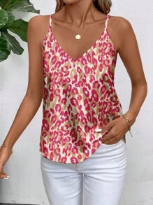 SHEIN Clasi Leopard Print Women's Tank Top, Suitable For Summer Suitable For Going Out,Halter Top - Hot Pink - View 4