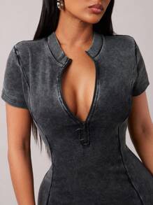 SHEIN SXY 女士修身中长款夏季连衣裙 - 黑色 - 查看 5