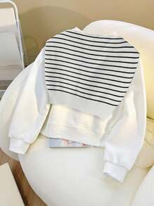 SHEIN Casual Versatile Letter Embroidered Crew Neck Long Sleeve Sweatshirt Pullover Fall - White - View 4