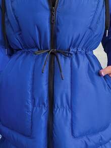 EURMUSE Women's Casual Drawstring Patched Pocket Winter Coat - Blue - View 6