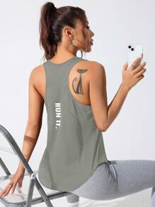 CourtClass Women's Casual Letter Graphic Racerback Tank Top, Summer - Light Grey - View 3