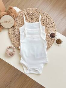 SHEIN Baby Girl Casual Knitted Solid Color Bodysuit Camisole  3pcs/Set With Snaps