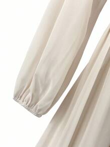 Franclia Women's Apricot Elegant V-Neck Long Sleeve Dress, Fashion Summer Vacation Outfit All White Clothes For University Fall Cloth For Women - Apricot - View 5