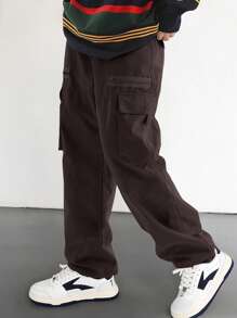 Manfinity Roghcode 秋季宽松男式翻盖口袋侧边工装裤