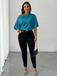 Maweii Áo sơ mi nữ cỡ lớn tay ngắn viền bèo gợi cảm, thanh lịch, thường ngày, màu xanh dương, thích hợp mặc đi làm mùa hè. - Màu xanh ngọc - Xem 5