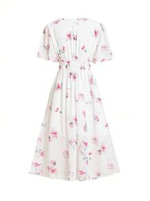 Ellevyn Vestido maxi elegante de mujer de gasa floral con estampado, blanco, para el verano