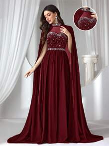 Coutiva 女士水钻与人造珍珠装饰正式晚礼服（大量装饰） - 紅色 - 查看 3