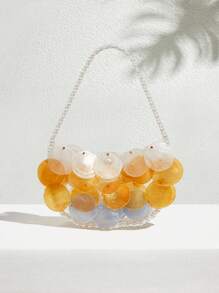 SHECARRY BEADED COLORBLOCK TOP HANDLE BAG - Beige - View 1