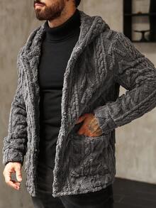 Manfinity Homme 男士长袖休闲纯色连帽外套，秋冬季百搭单品 - 灰色 - 查看 6