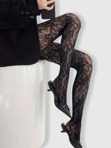 ROMWE Kawaii Black Floral High Elasticity Fishnet Pantyhose