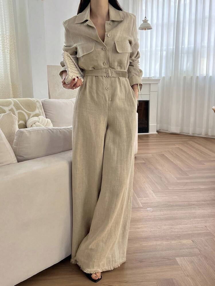 Women's Casual Vintage Long Sleeve Jumpsuit