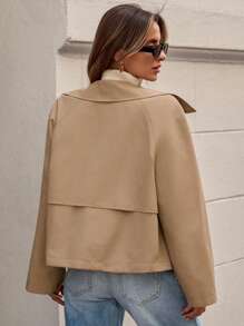 EURMUSE Women's Solid Button Front Casual Short Winter Coat - Beige - View 2