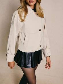 Poéselle 女式纯色简约休闲长袖风衣 - 卡其色 - 查看 6