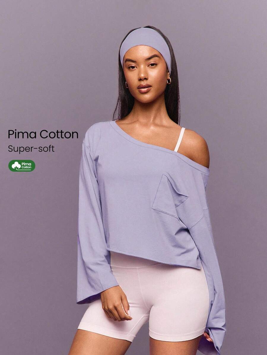 GLOWMODE Washed Pima Cotton Glow And Go Soft Breathable Curled Hem Cuffs Pockets Cropped Length Long-Sleeve Top Daily Casual Wear - Mauve Purple - View 1