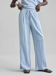 Ontre 2 件套女士不对称短袖宽松上衣和裤子套装，都市通勤，优雅舒适，简约时尚，适合城市聚会、海岛派对、度假、海岛音乐节、教师节、商务休闲 - 藍色 - 查看 6