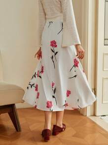 Omancia 女士秋季花卉印花百褶复古裙，适合外出、通勤、日常穿着、感恩节、返校、教师秋季女士服装 - 彩色 - 查看 2