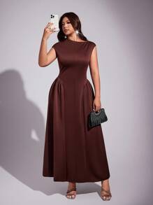 Viva Relle Plus Size Off-The-Shoulder Sexy Dress - Brown - View 4